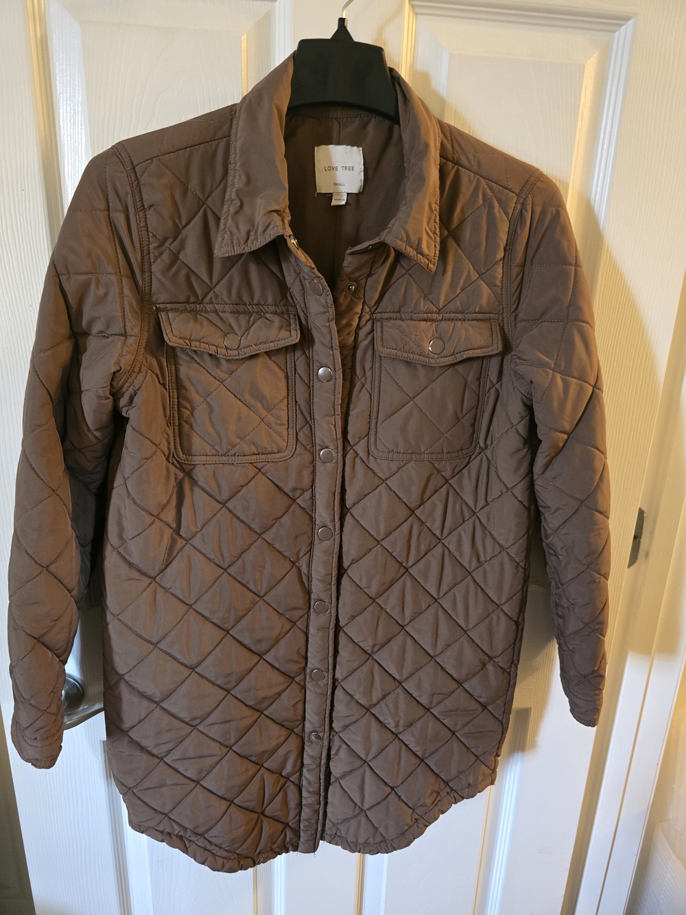 Love Tree Quilted Brown Puffer Shacket (Women's Small)
